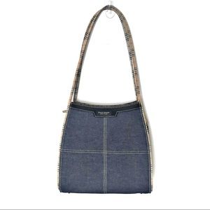 Kate Spade denim and preppy plaid bag EUC